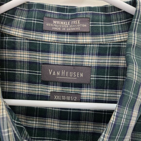 Van Heusen Men's Wrinkle-Free Green Plaid Button-Up Short Sleeve Shirt XXL - Picture 3 of 6